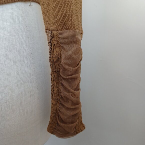 Free People Top Wear Me Out Brown Waffle Knit Long Sleeve Cropped Tee Size XS - Picture 6 of 16